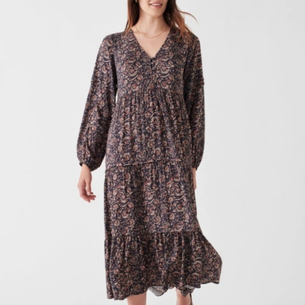 Faherty Isabella Maxi Dress Artisan Floral Block Print M - Picture 3 of 16